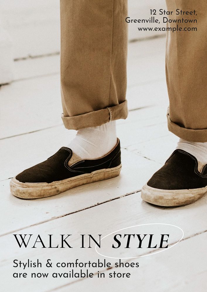 Walking shoes poster template, editable text and design