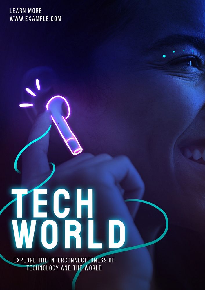 Tech world poster template, editable text and design