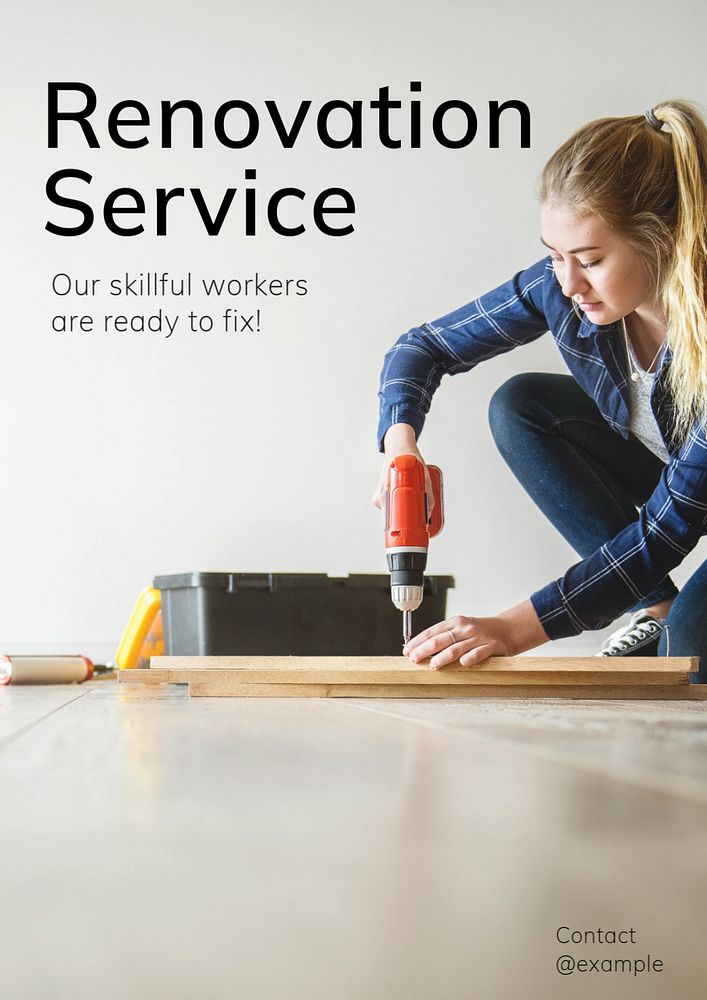 Renovation service poster template, editable text and design