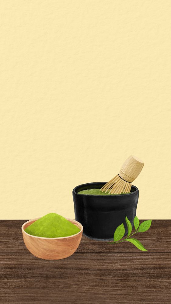 Japanese matcha, yellow iPhone wallpaper, editable design