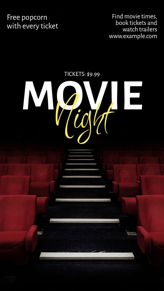 Movie night Instagram story template, editable text