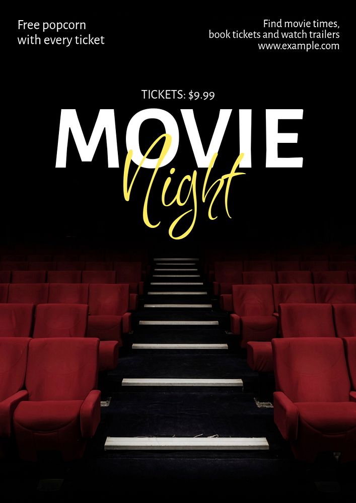 Movie night poster template, editable text and design