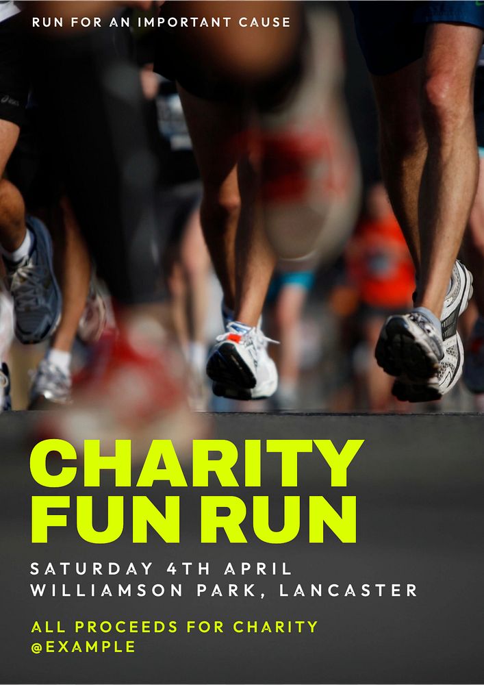 Charity run poster template, editable text and design