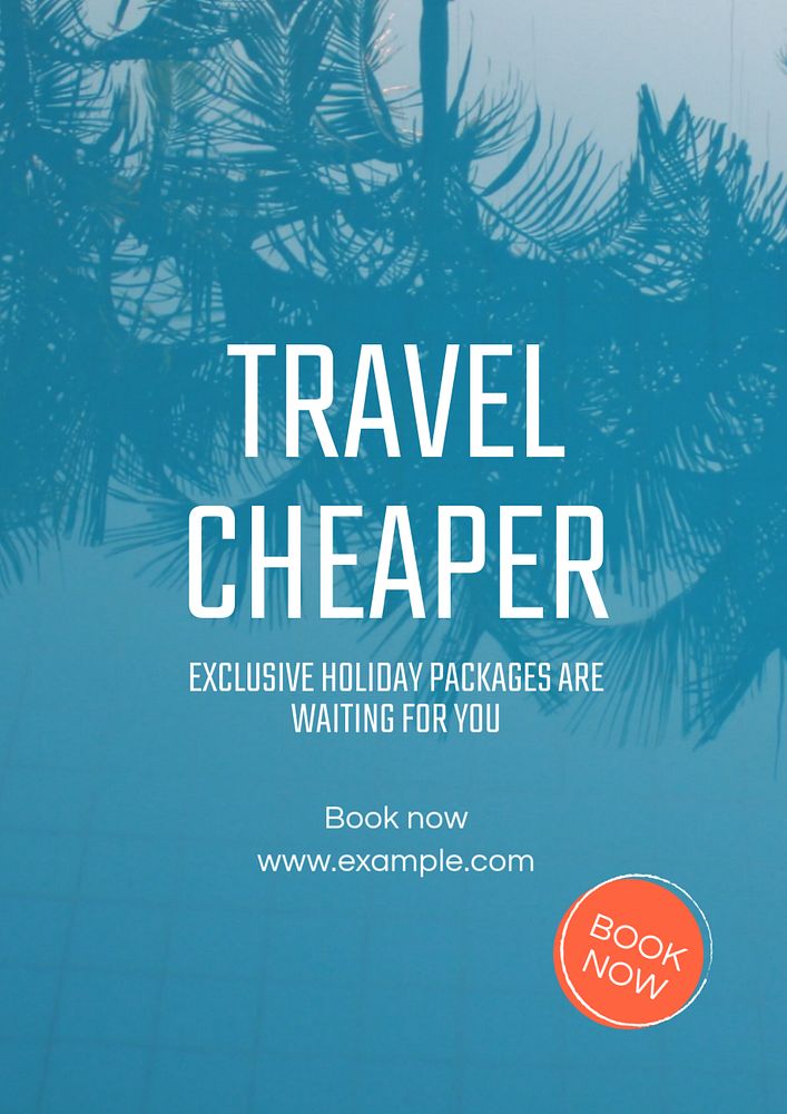 Travel Cheaper poster template, editable text and design