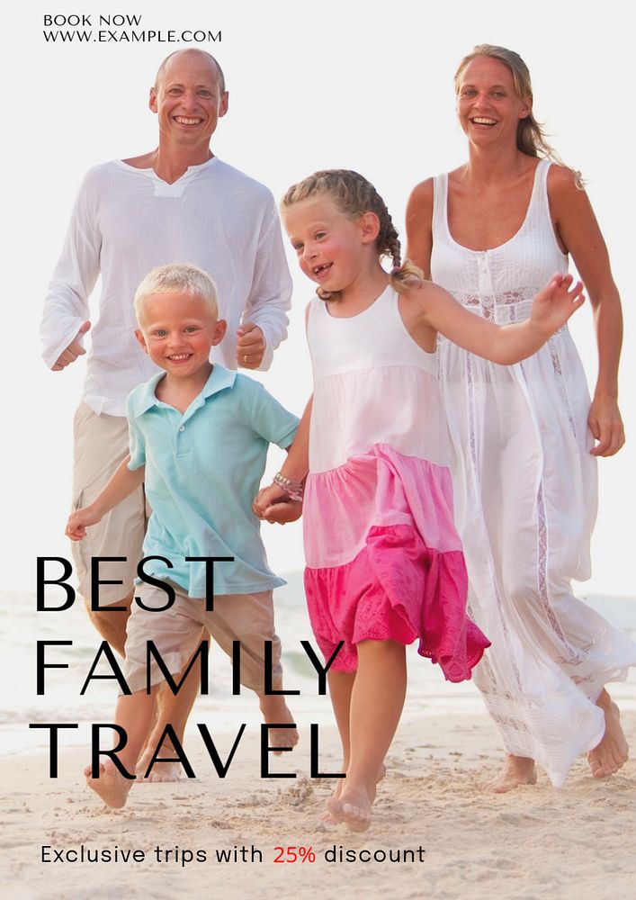 Family travel poster template, editable text and design