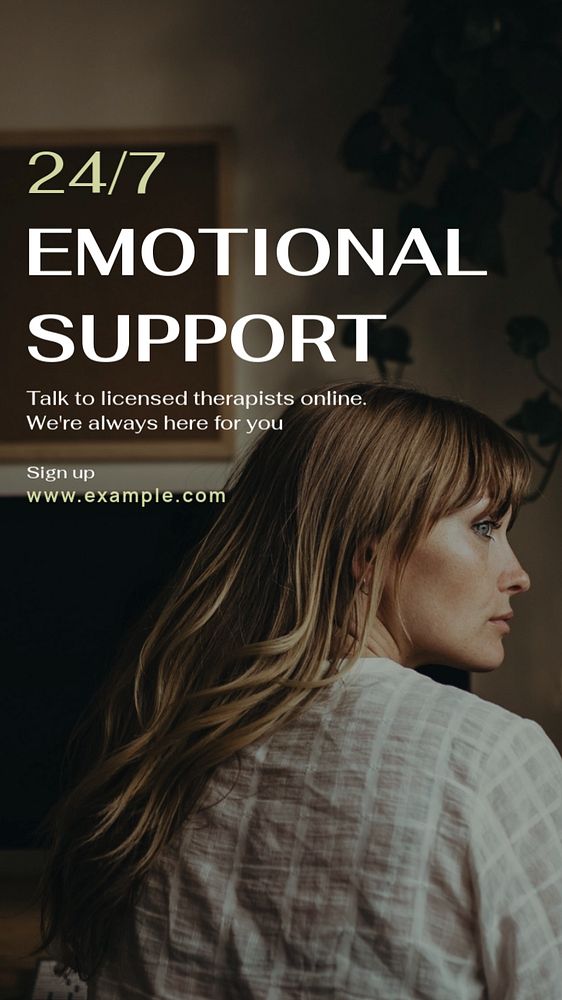 24/7 emotional support Instagram story template, editable text