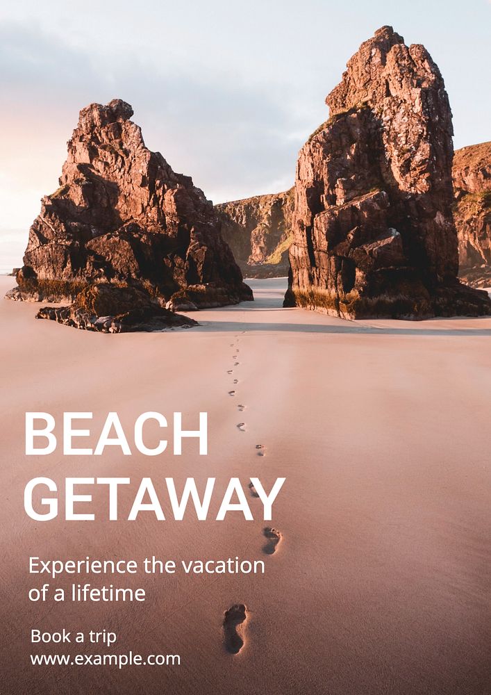 Beach getaway poster template, editable text and design