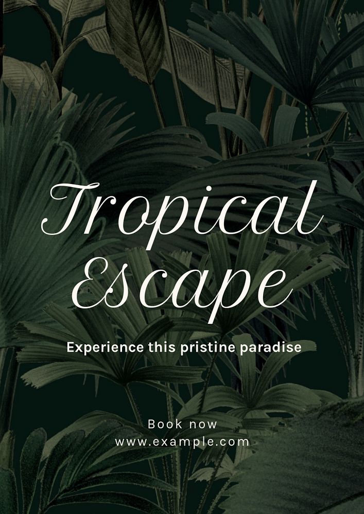 Tropical escape poster template, editable text and design