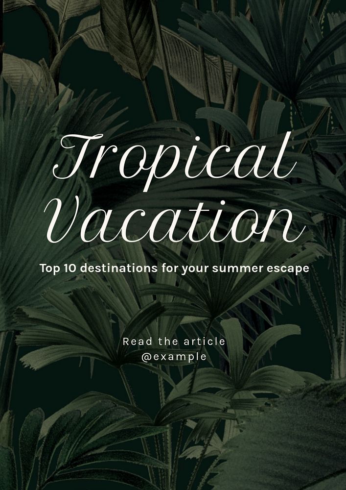 Tropical vacation poster template, editable text and design