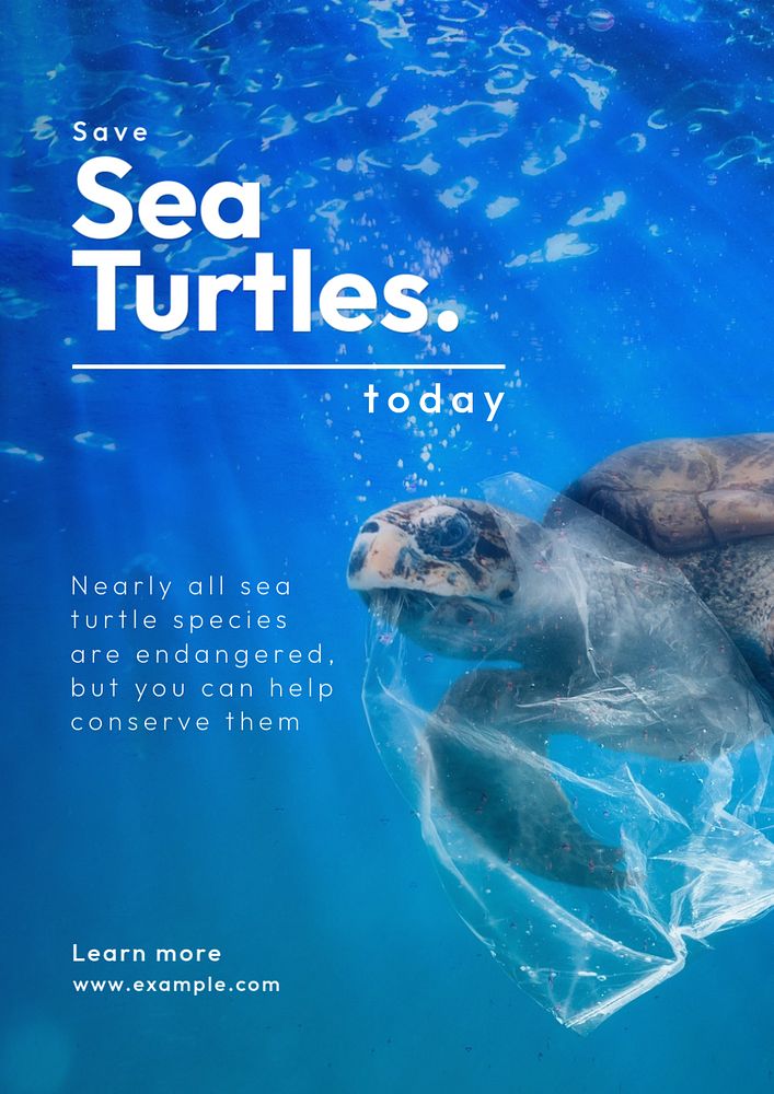 Save sea turtles poster template, editable text and design