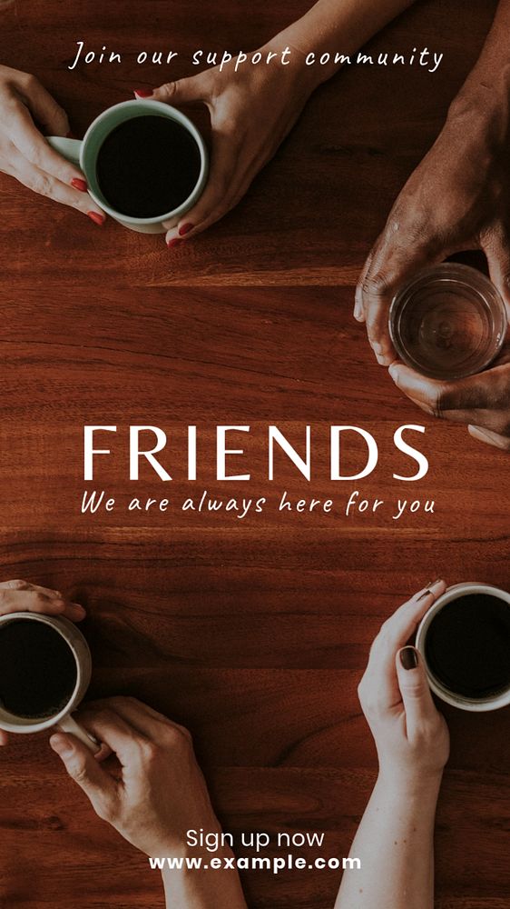 Friends, support community Instagram story template, editable text