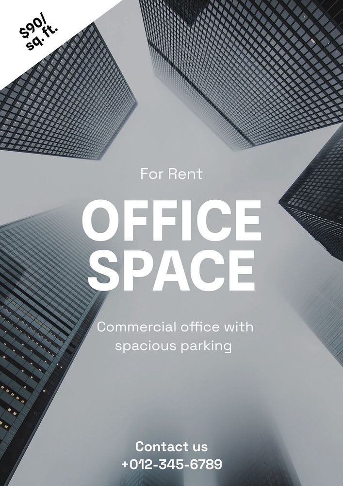 Office space poster template, editable text & design