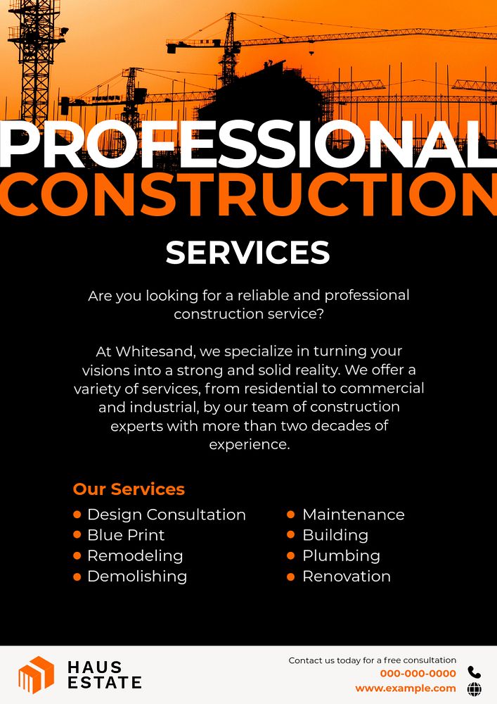 Professional construction poster template, editable text and design