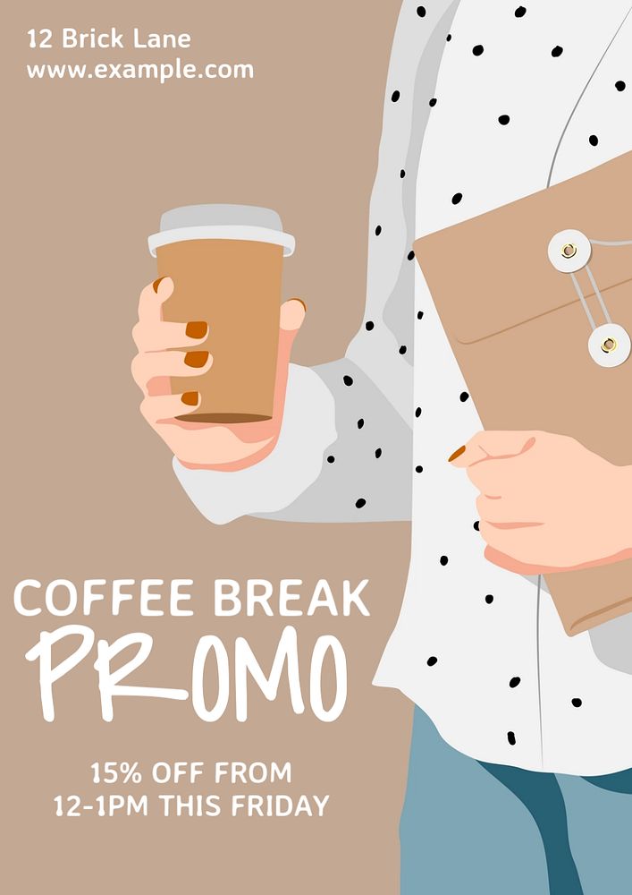 Coffee break promotion poster template, editable text and design