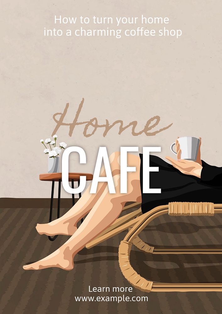 Home cafe poster template, editable text and design