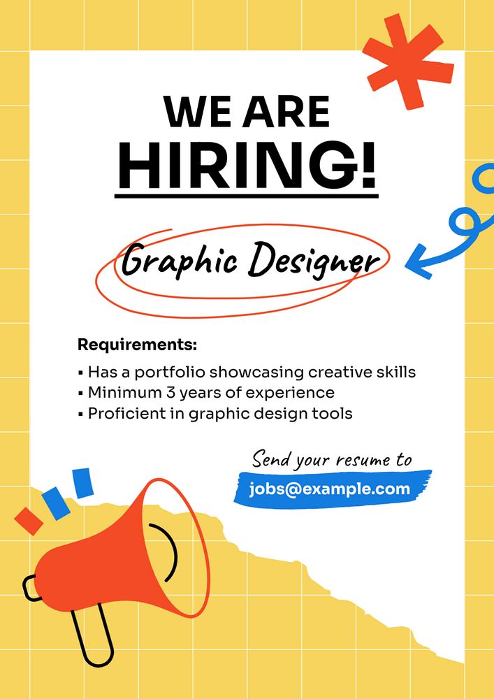 Graphic designer job poster template, editable text and design