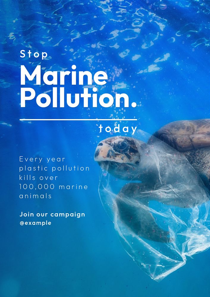 Sea & ocean pollution poster template, editable text and design