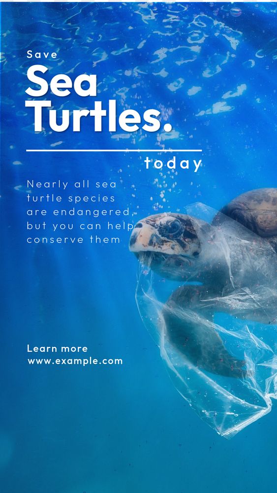 Save sea turtles Instagram story template, editable text