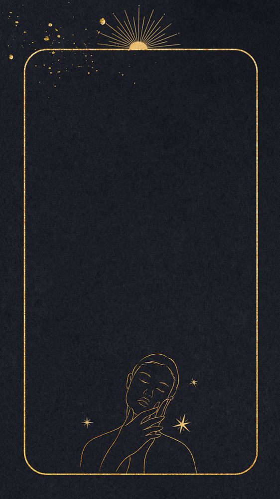 Gold woman line art, black iPhone wallpaper, editable design