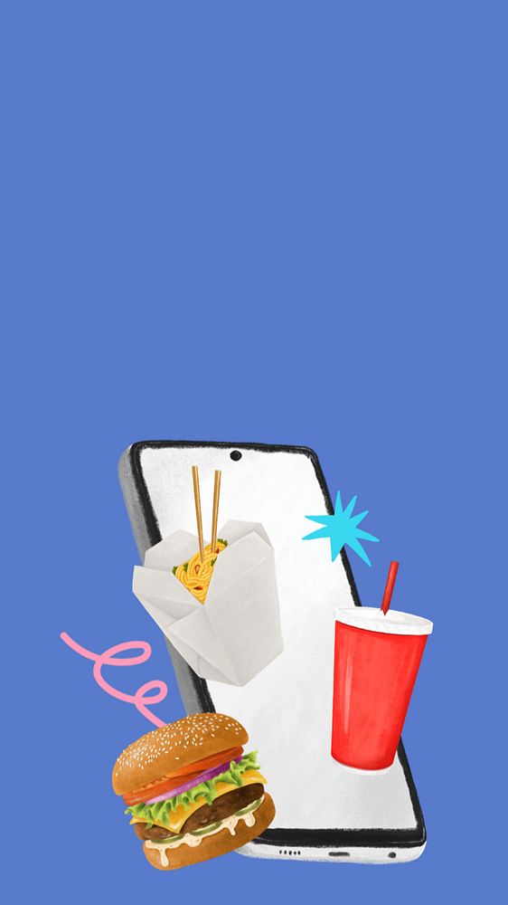 Food takeaway delivery iPhone wallpaper, editable design