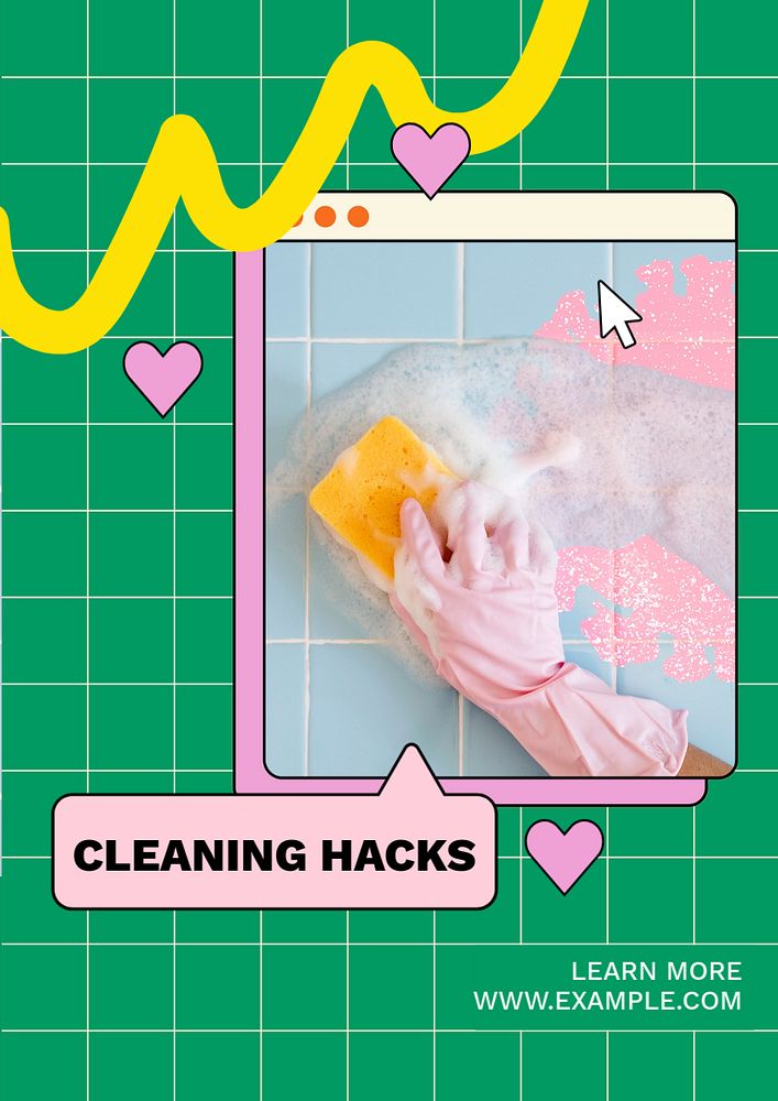 Cleaning hacks poster template, editable text and design