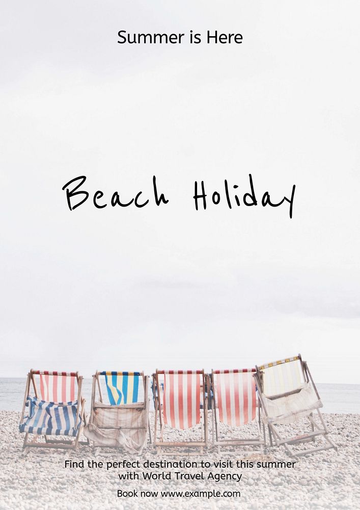 Beach holiday poster template, editable text & design