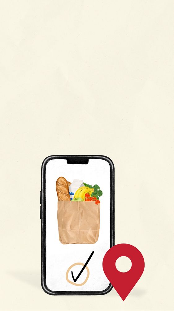 Online grocery delivery iPhone wallpaper, editable design