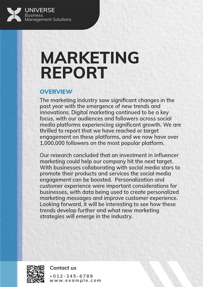 Marketing report poster template, editable text and design