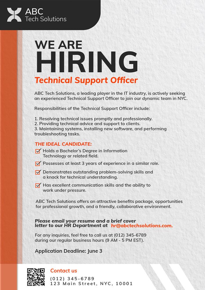 Job tech officer poster template, editable text and design