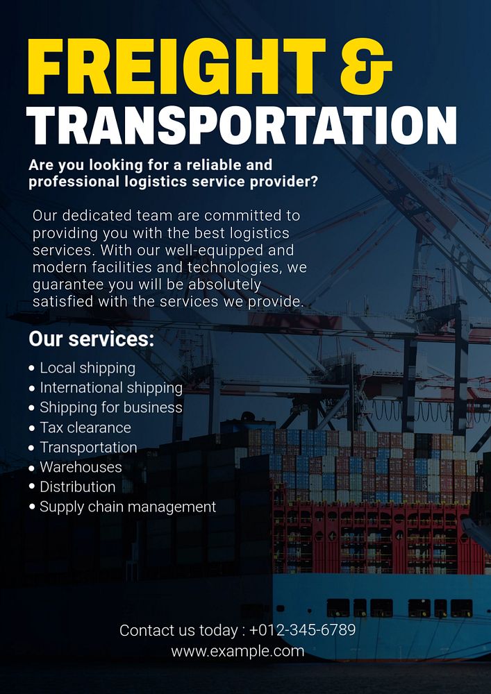 Freight & transportation poster template, editable text and design