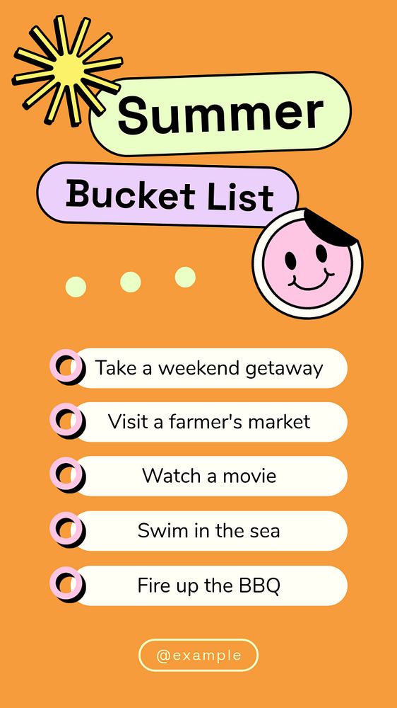 Summer bucket list Instagram story template, editable text