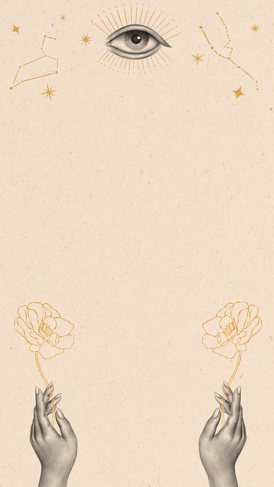 Flower line art, spiritual iPhone wallpaper, editable design