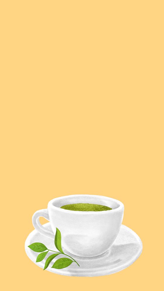 Green tea, yellow iPhone wallpaper, editable design