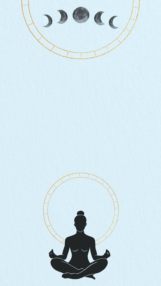 Meditation silhouette, blue iPhone wallpaper, editable design