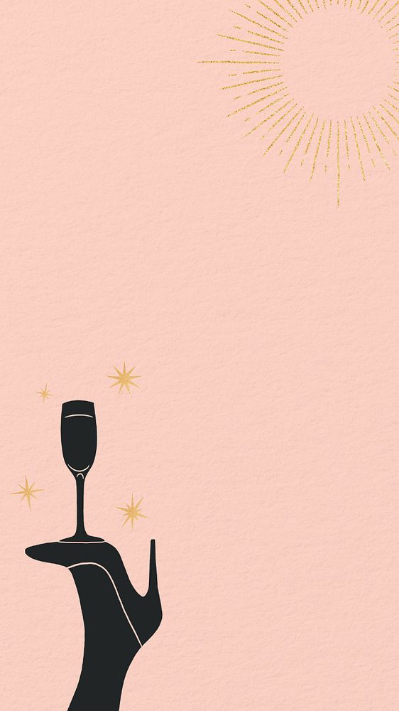 Champagne glass, pink iPhone wallpaper, editable design