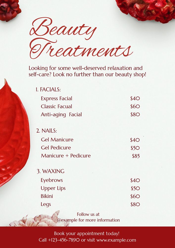 Beauty treatments poster template, editable text and design