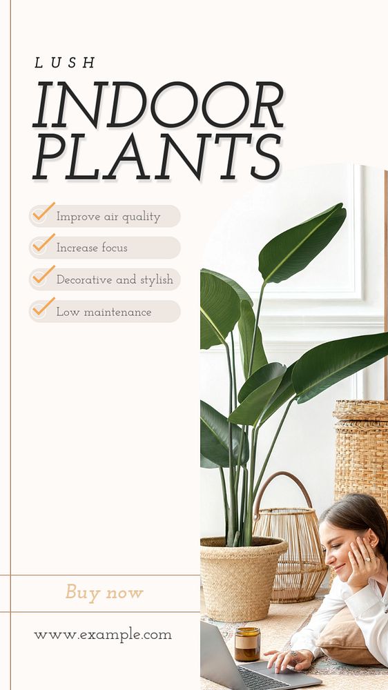 Indoor plants  Instagram story template, editable text