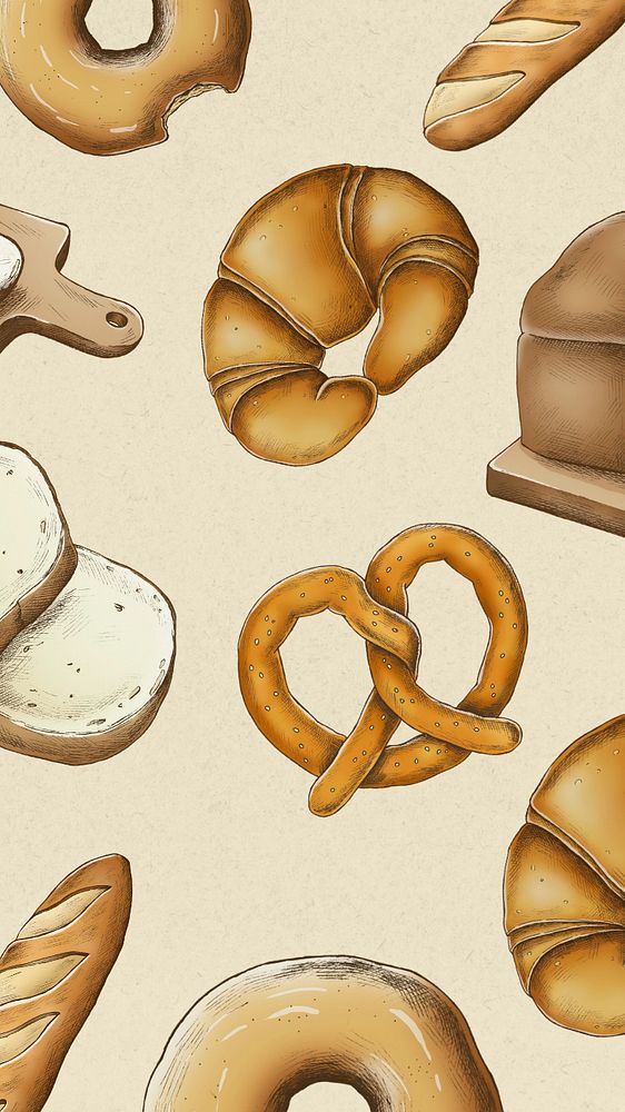 Beige iPhone wallpaper editable bread illustration