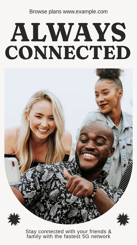 Always connected  Instagram story template, editable text