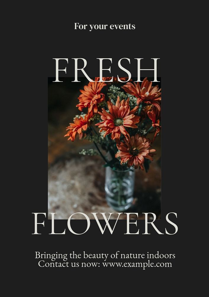 Fresh flowers  poster template, editable text & design