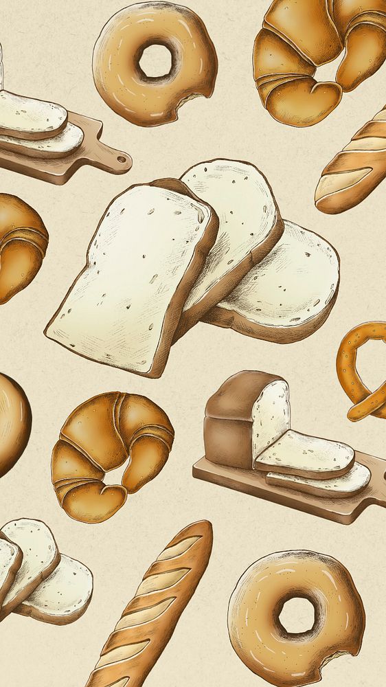 Beige iPhone wallpaper editable bread pattern 