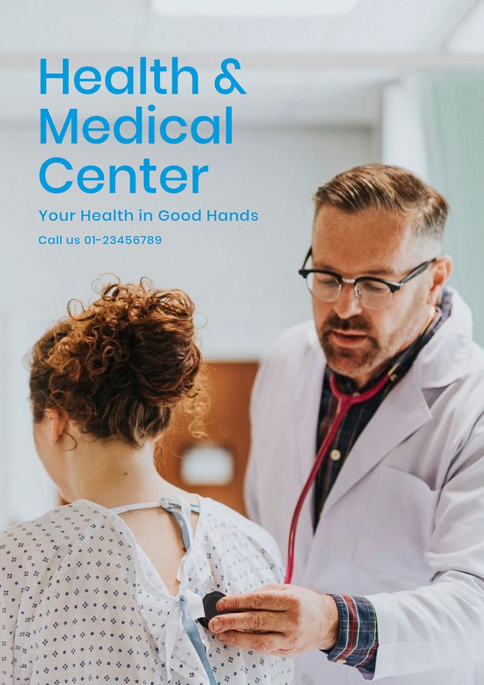 Health & medical center poster template, editable text & design