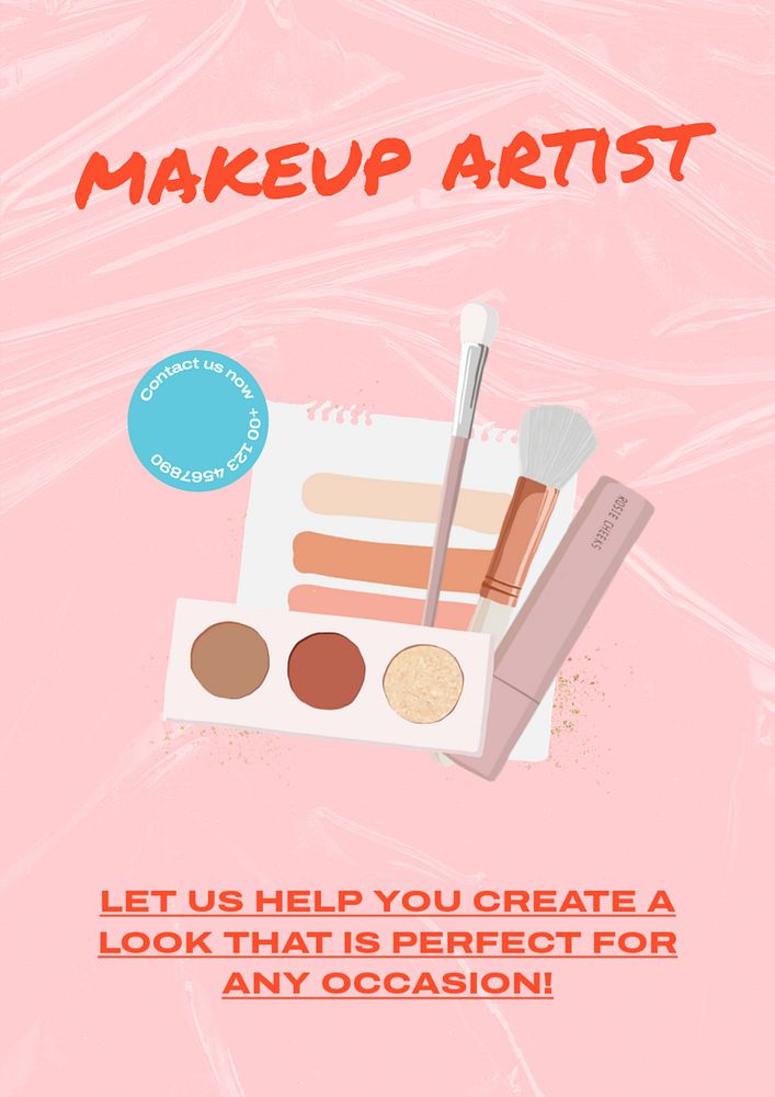 Makeup artist poster template, editable text and design