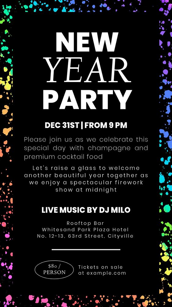 New year party Instagram story template, editable text