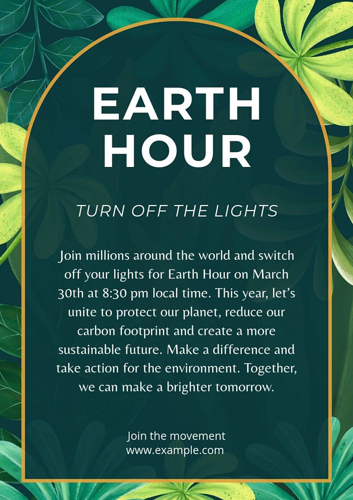 Earth hour poster template, editable design