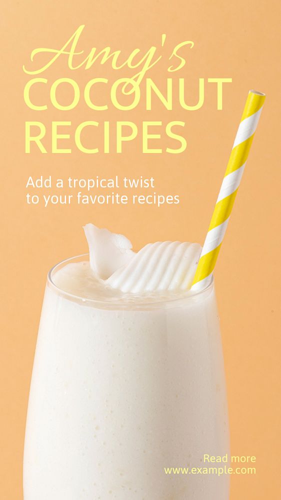 Coconut recipe Instagram story template, editable text