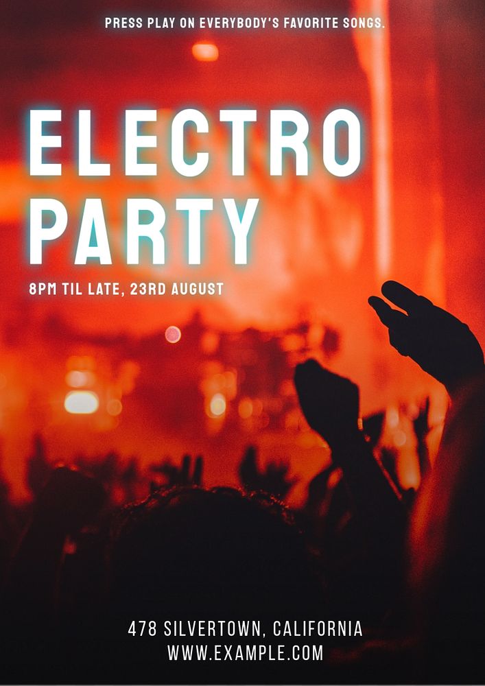 Electro party poster template, editable text & design