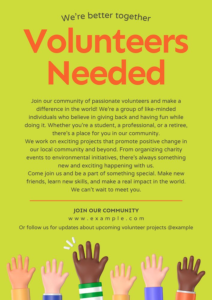 Volunteers needed poster template, editable design