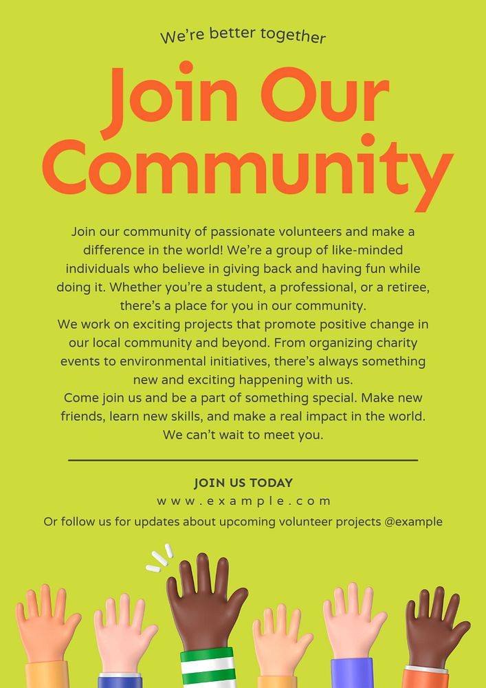 Join our community poster template, editable design