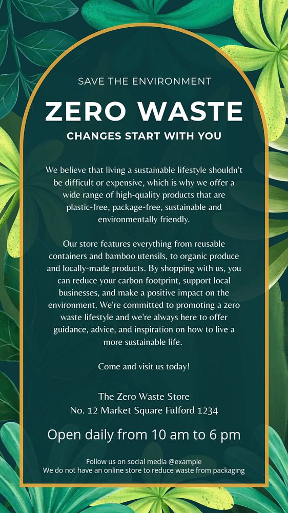 Zero waste story template, editable social media design